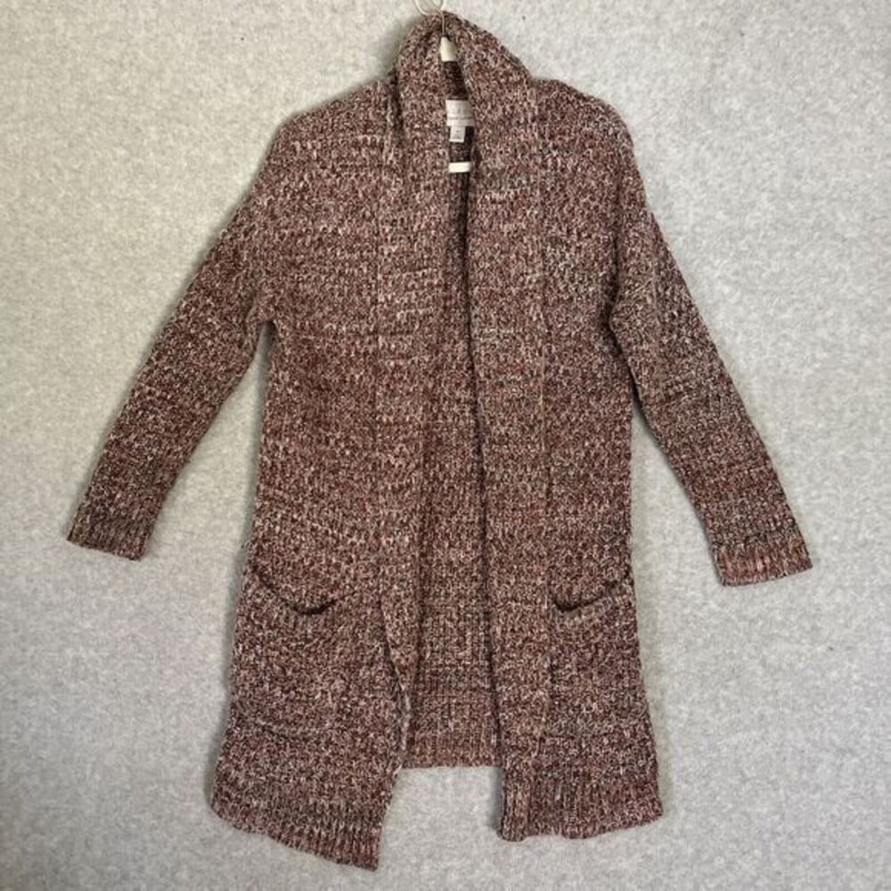 Hinge Womens XS Multi‎ Shawl Collar Long Sleeve Open Front Pockets Open Knit